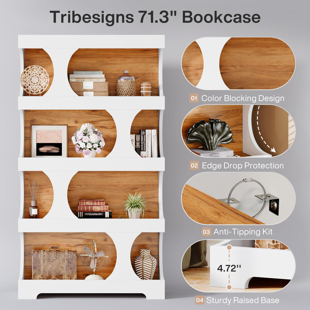 71-Inch S-Shaped 4-Tier Bookcase – Set of 2