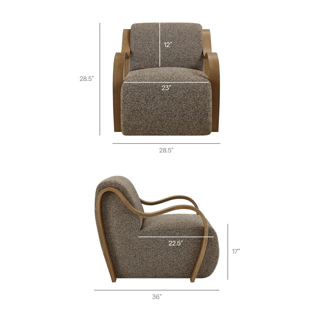 Modway Atrium Boucle Upholstered Lounge Chair in Cream with Sculptural Bentwood