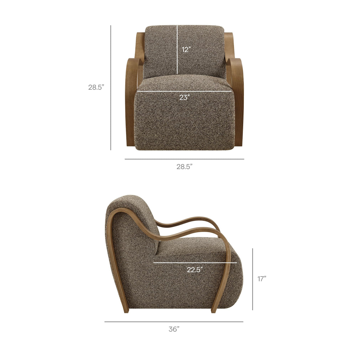 Modway Atrium Boucle Upholstered Lounge Chair in Cream with Sculptural Bentwood