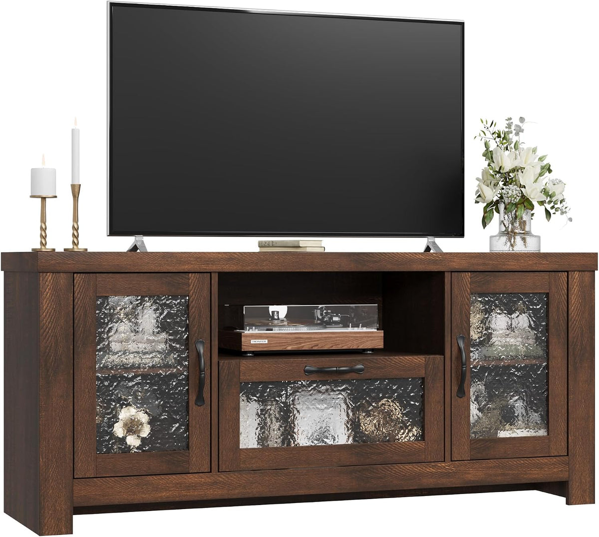 Farmhouse TV Stand with Rippled Acrylic Doors
