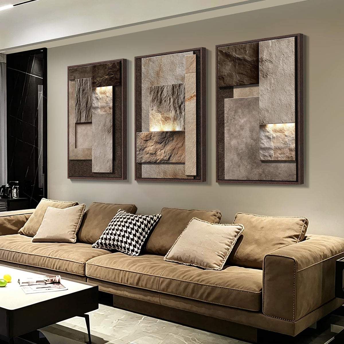 Large Framed 3D Abstract Wood Wall Art