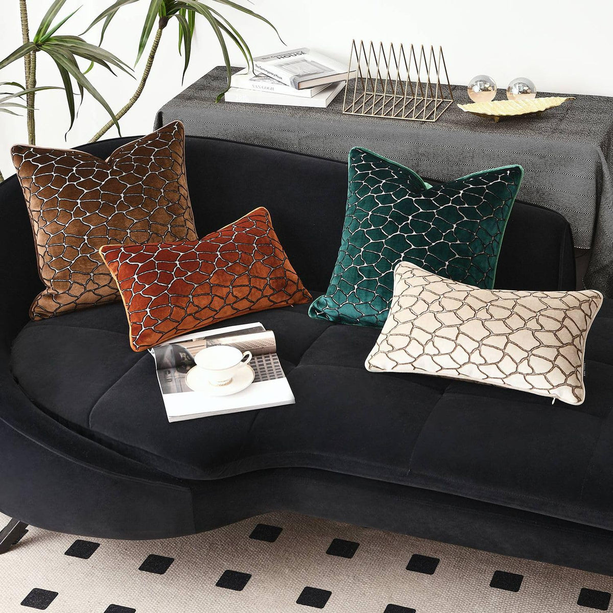 Luxury Brown Cut Pile Velvet Pillow Covers 18x18 with Raised Textured Pattern(Not a