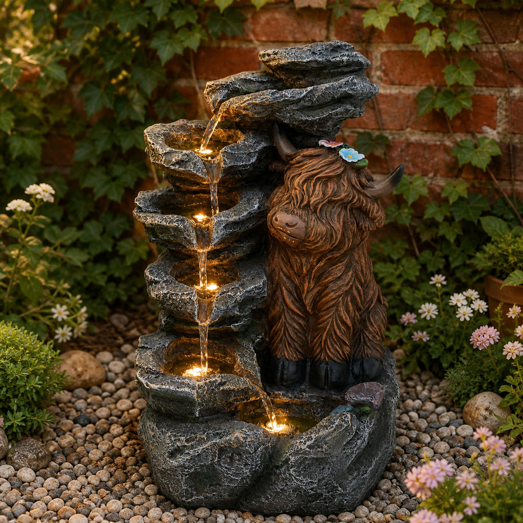 23" H Tiki Statue Outdoor Water Fountain with LED Lights