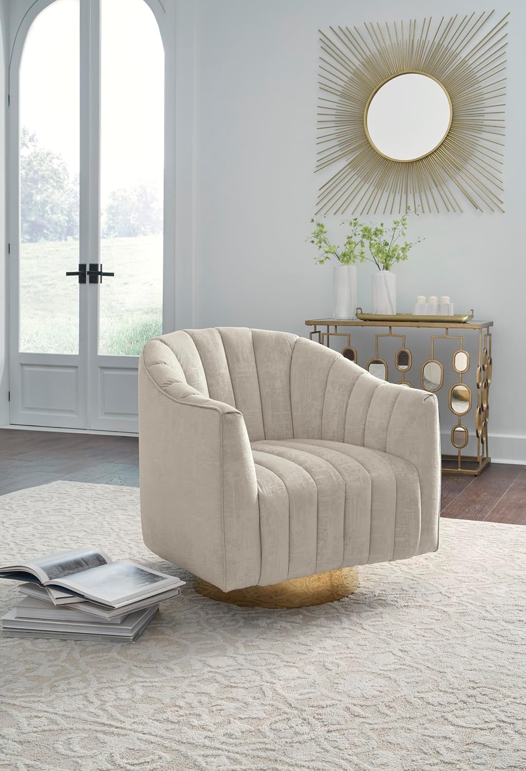 Signature Design by Ashley Swivel Barrel Accent Chair, Pearl, Penzlin