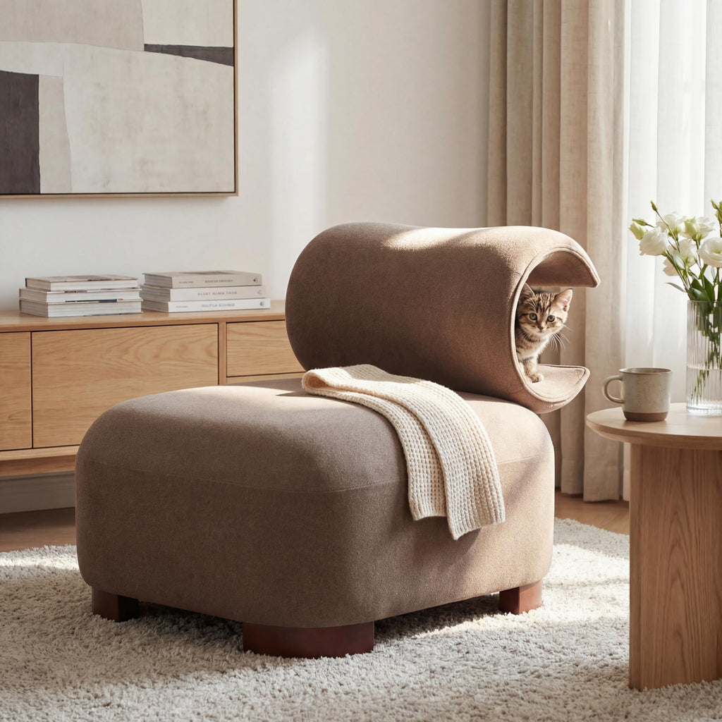 Merax Modern Accent Chair with Pet Cave & Storage