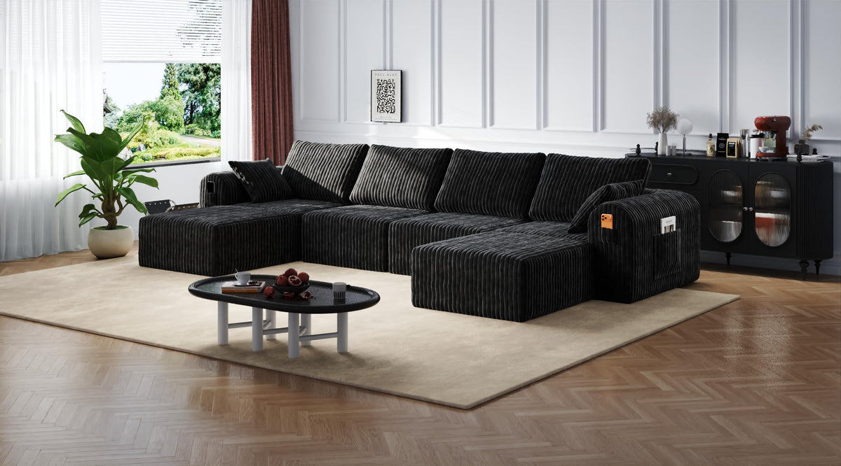 106" Modular Corduroy Cloud Sectional Sofa