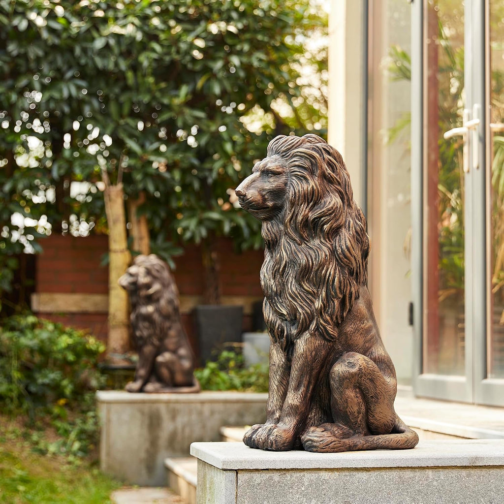 Glitzhome Guardian Sitting Lion Statue Regal Indoor and Outdoor Garden Sculpture