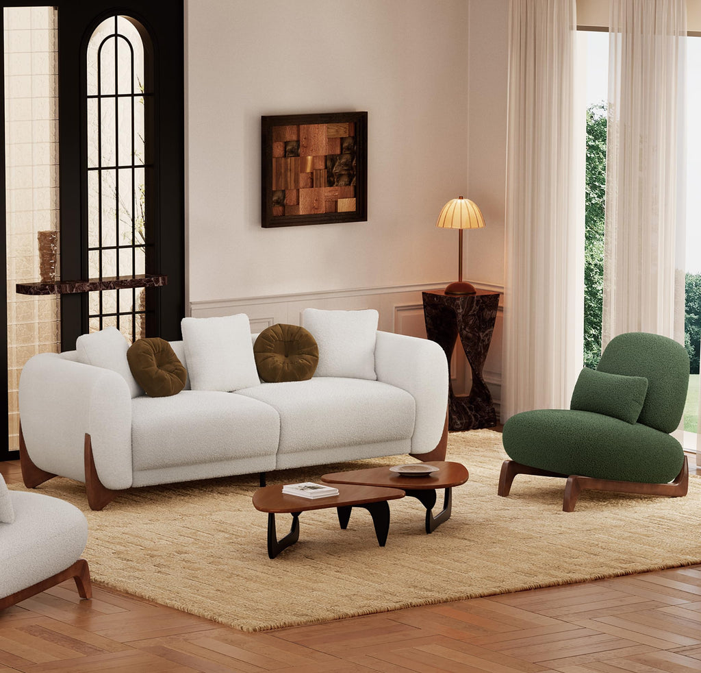 Morden Fort Modern Cloud Sofa Couch - 3 Seater Sherpa Boucle Sofas with Wood Legs
