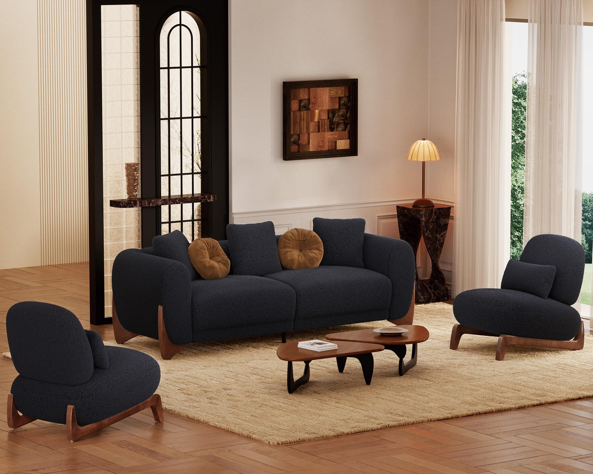 Morden Fort Modern Cloud Sofa Couch - 3 Seater Sherpa Boucle Sofas with Wood Legs