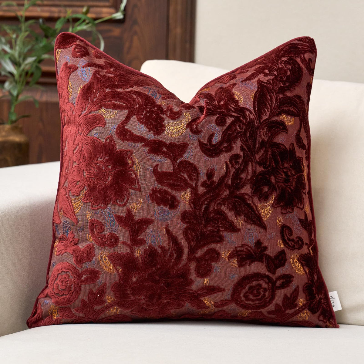 Vintage Floral Cut-Velvet Pillow Cover