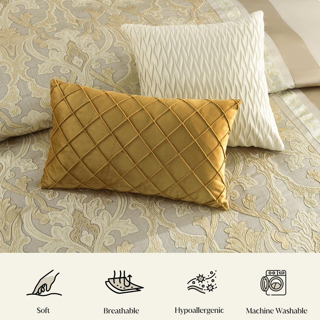 CozyDH Black Gold Jacquard Comforter Set California King, 7PCS Bed in a Bag