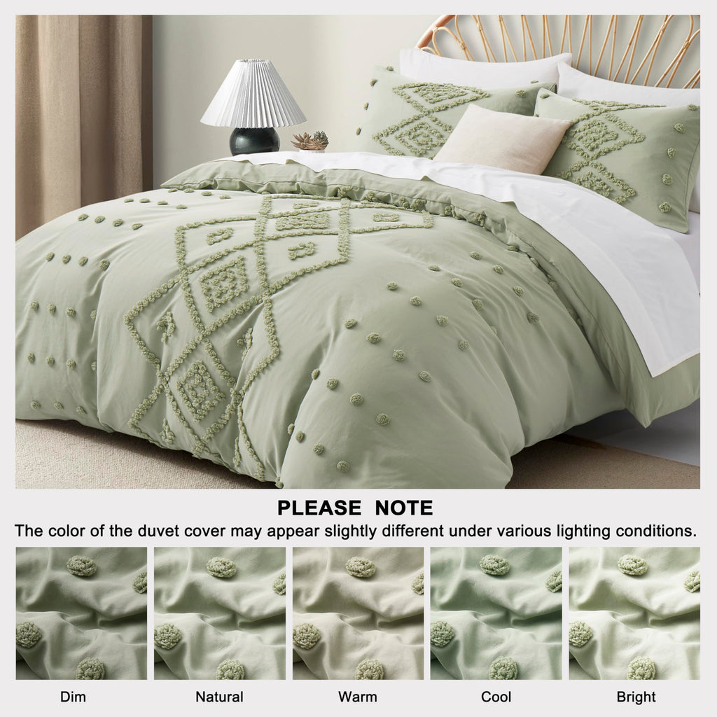 Oli Anderson Tufted Boho Queen Duvet Cover Set, Pumpkin Brown, 3 Pieces