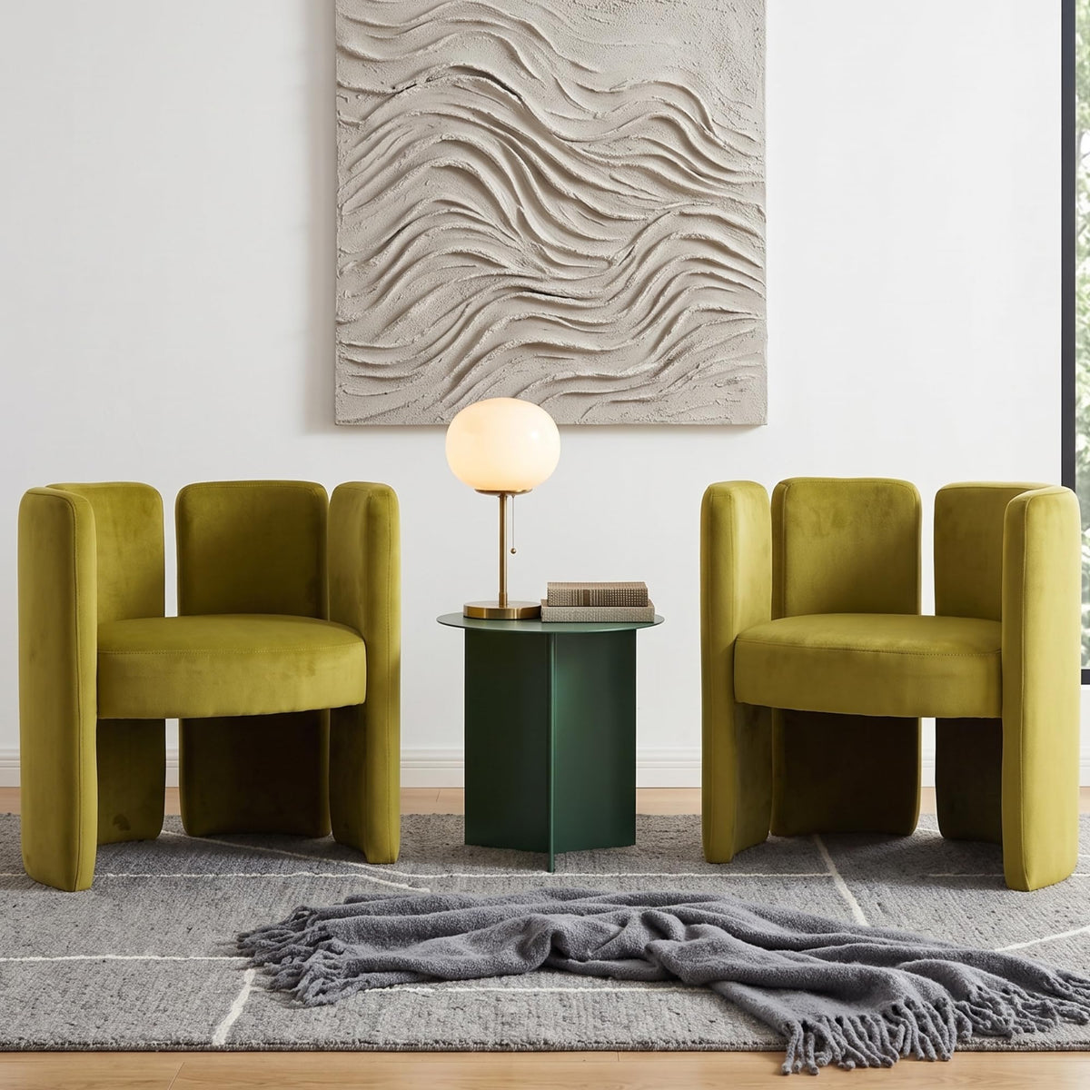 chairus Modern Accent Chair, Unique Velvet Barrel Reading Chair, Green