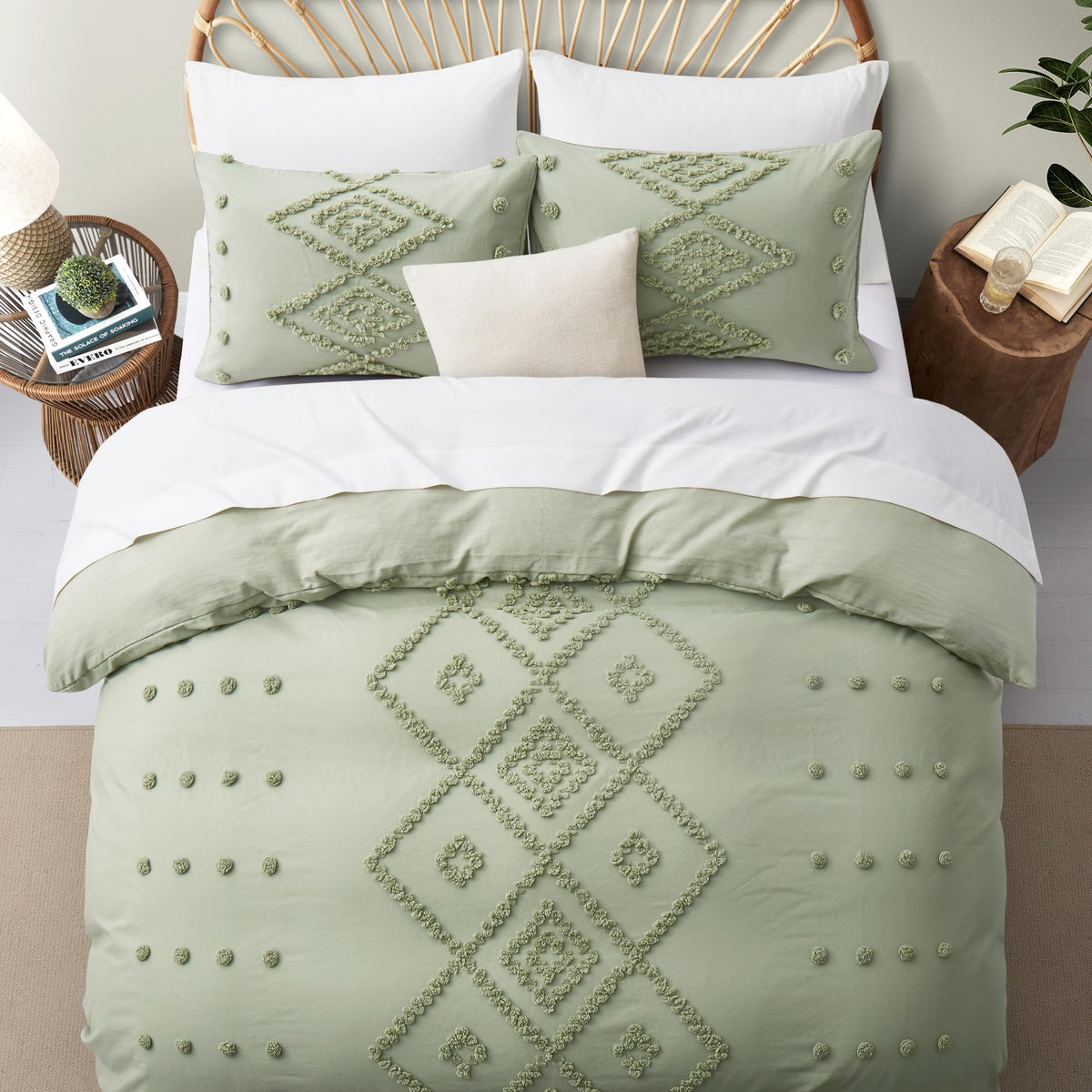 Oli Anderson Tufted Boho Queen Duvet Cover Set, Pumpkin Brown, 3 Pieces