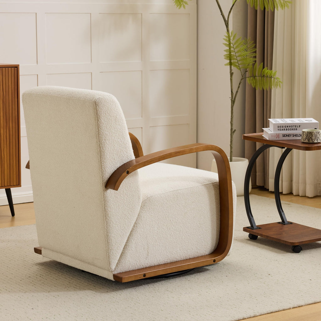 Oversized Boucle Accent Chair, Cream White Sherpa Wingback Chair