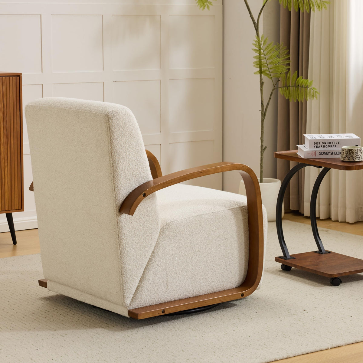 Oversized Boucle Accent Chair, Cream White Sherpa Wingback Chair