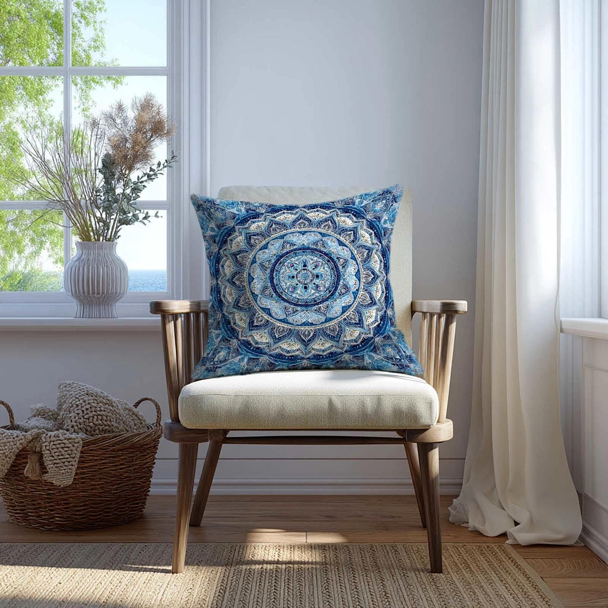 Teal Boho Mandala Throw Pillow Covers 18x18 Set of 2