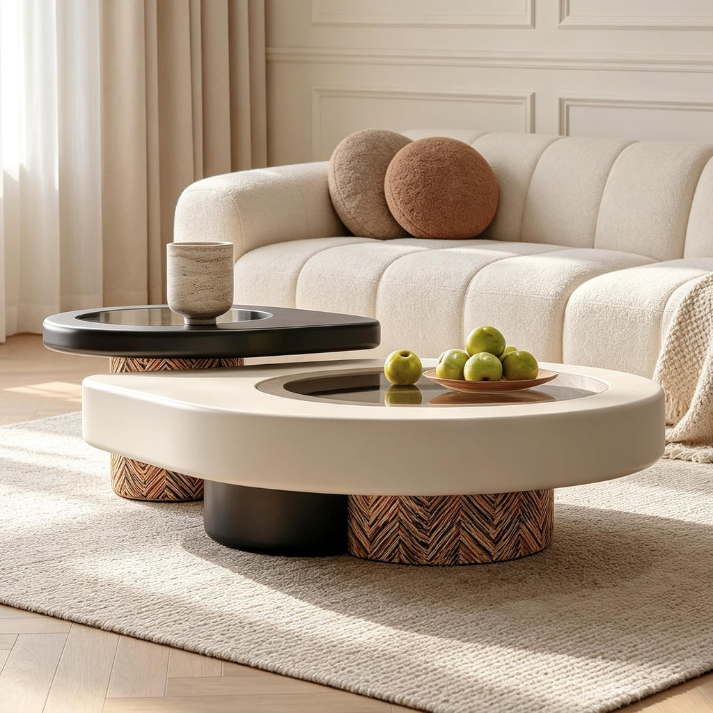 Teardrop-Shaped Coffee Table, Modern Living Room Nesting Coffee Table Set