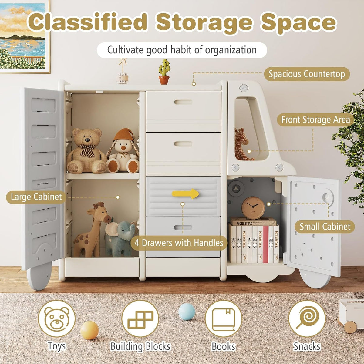Bus-Shaped Children's Toy Storage Cabinet