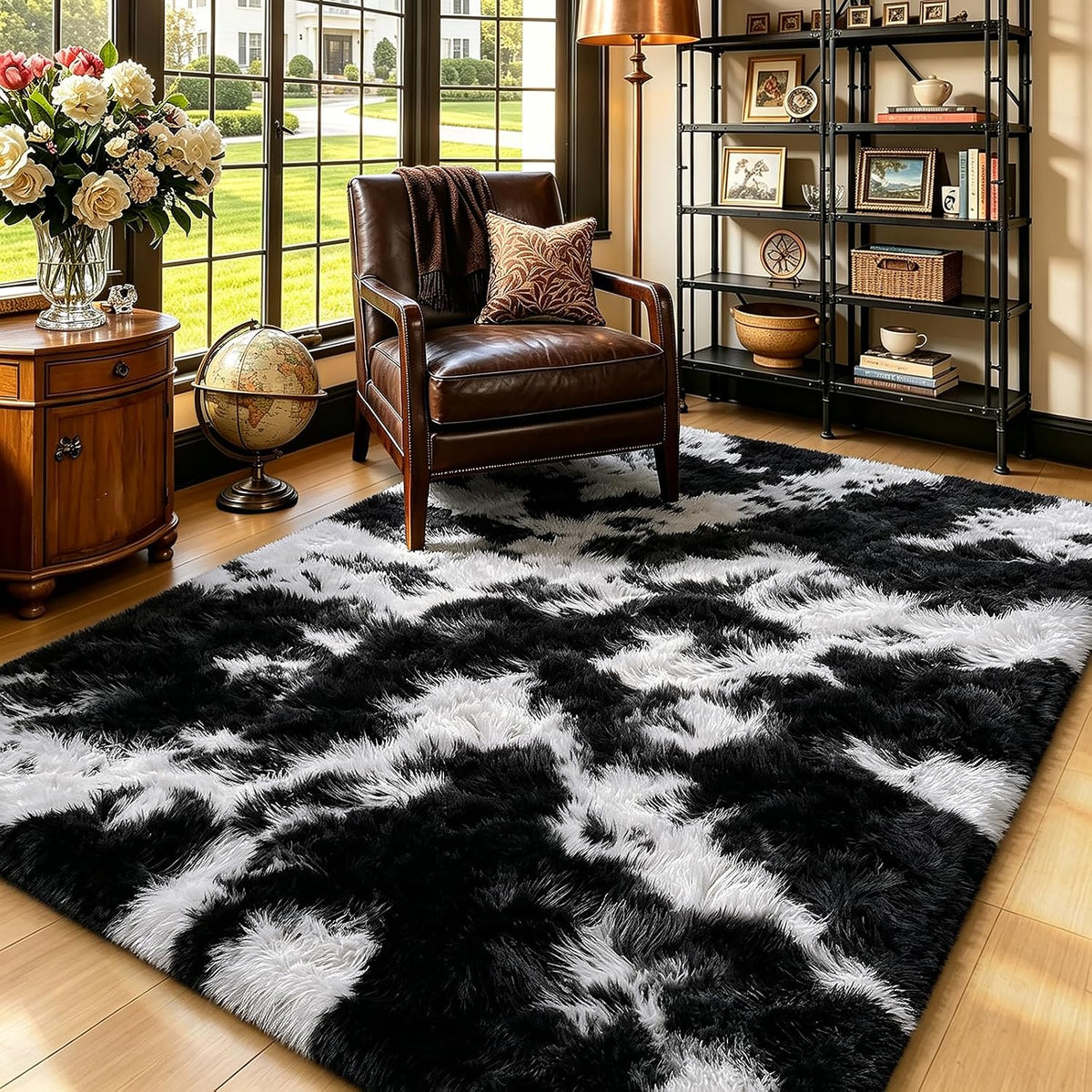 Mottled Beige 9x12 Area Rugs for Living Room, Fluffy Shag Rug Large Carpet