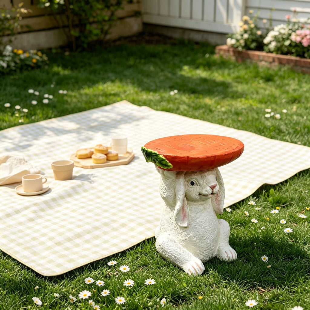 13.4" Cute Pig Side Table w/ Watermelon Top, Resin Plant Stand, Pink+Red