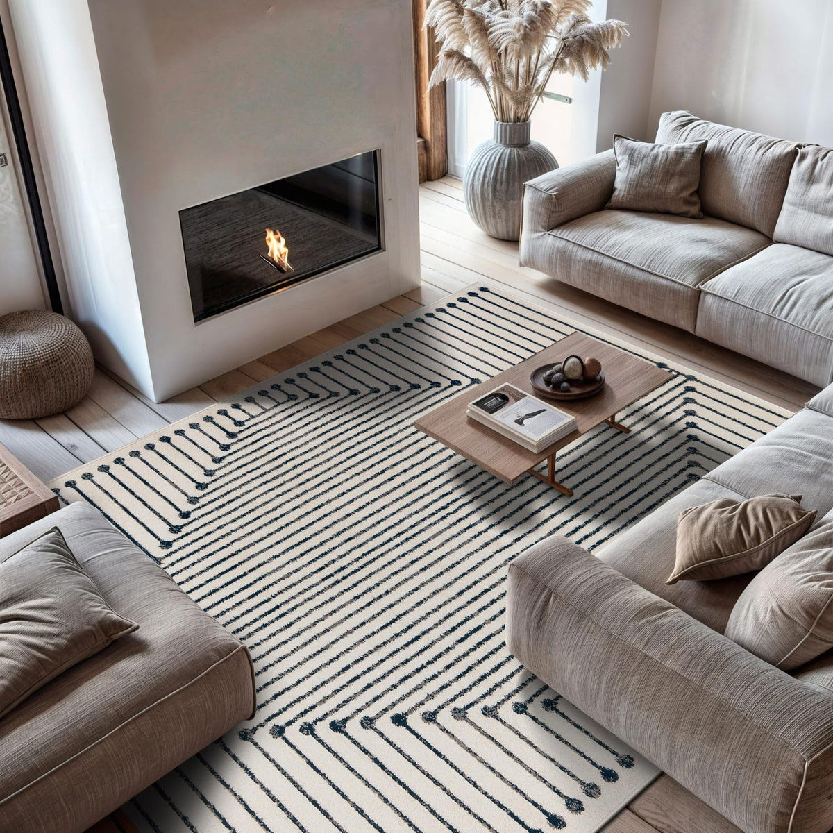Rugshop Contemporary Bohemian Stripe Area Rug 7'10" x 10' Black