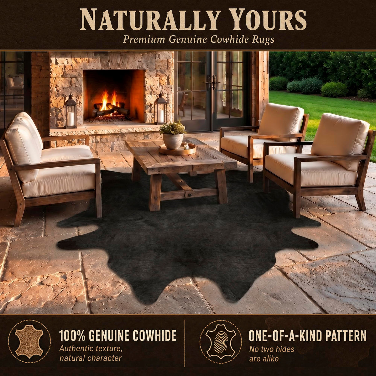 Natural Geneva Cowhide Area Rug, Off-White, 6 ft x 7 ft