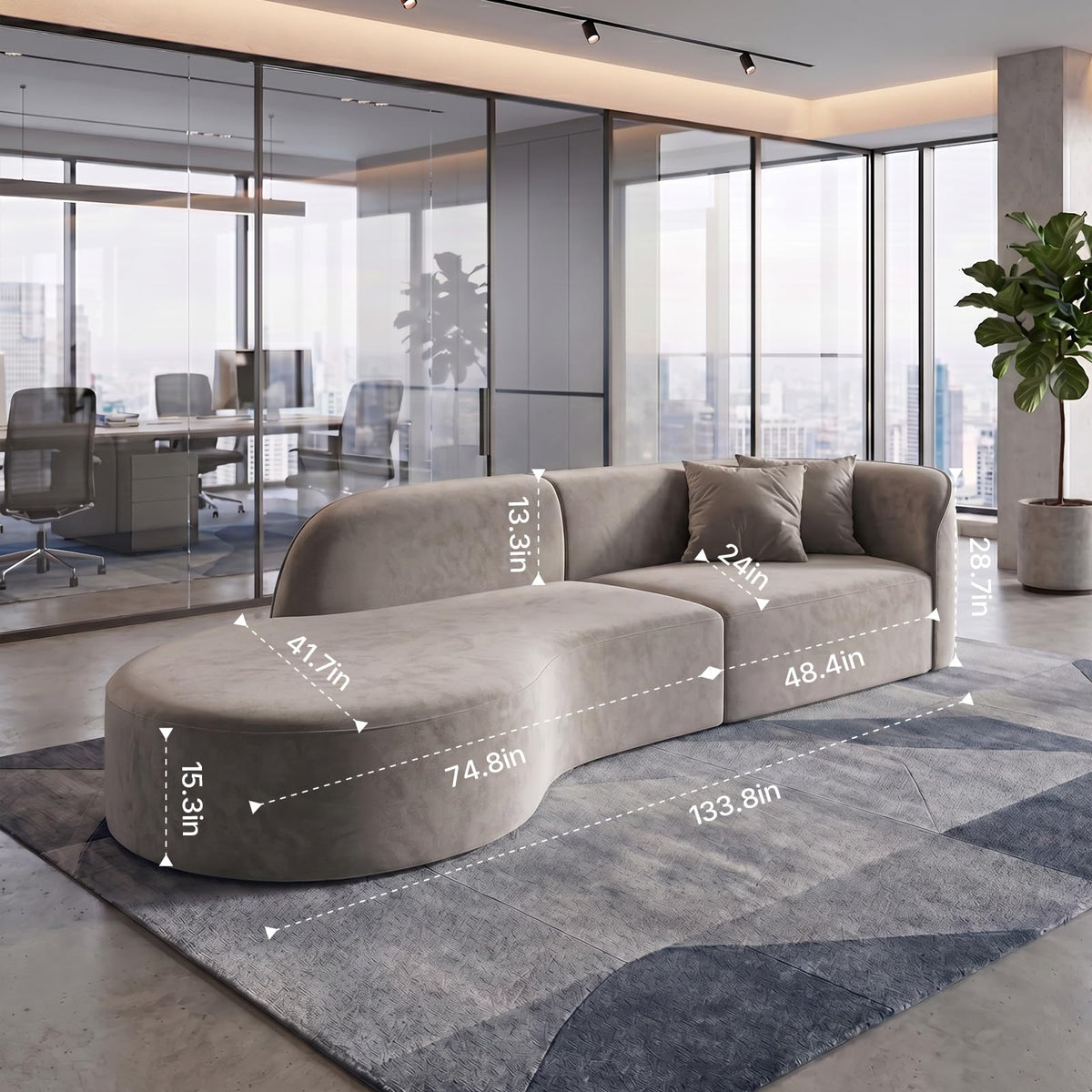 110 Inch Sectional Sofa with Deep Seat Right