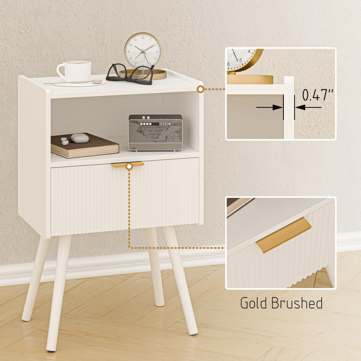 Modern Nightstand with Drawer & Open Shelf