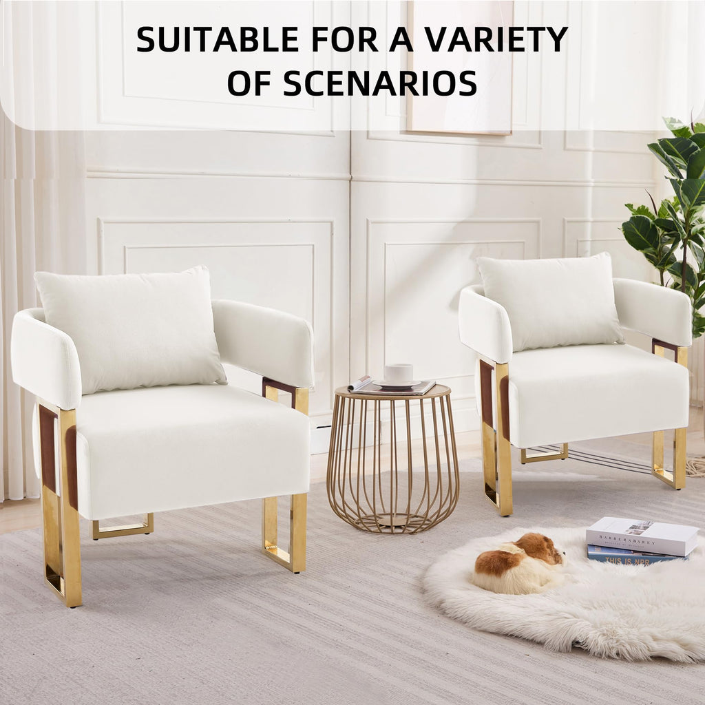 Upholstered Barrel Accent Chairs with Gold Legs – Set of 2