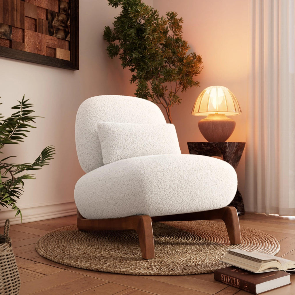 Morden Fort Modern Cloud Sofa Couch - 3 Seater Sherpa Boucle Sofas with Wood Legs
