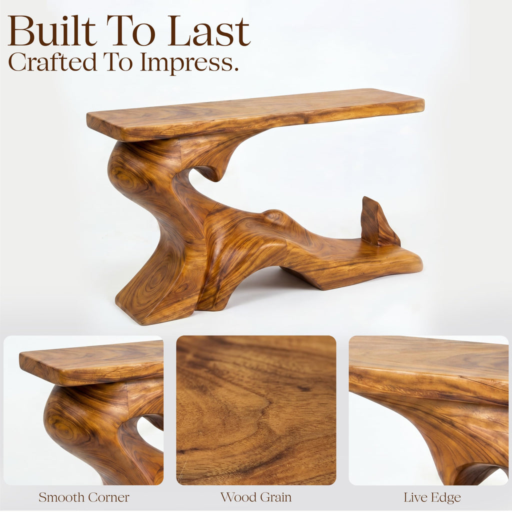 Monkey Pod Console Table No. 10, Hand-Carved Live Edge