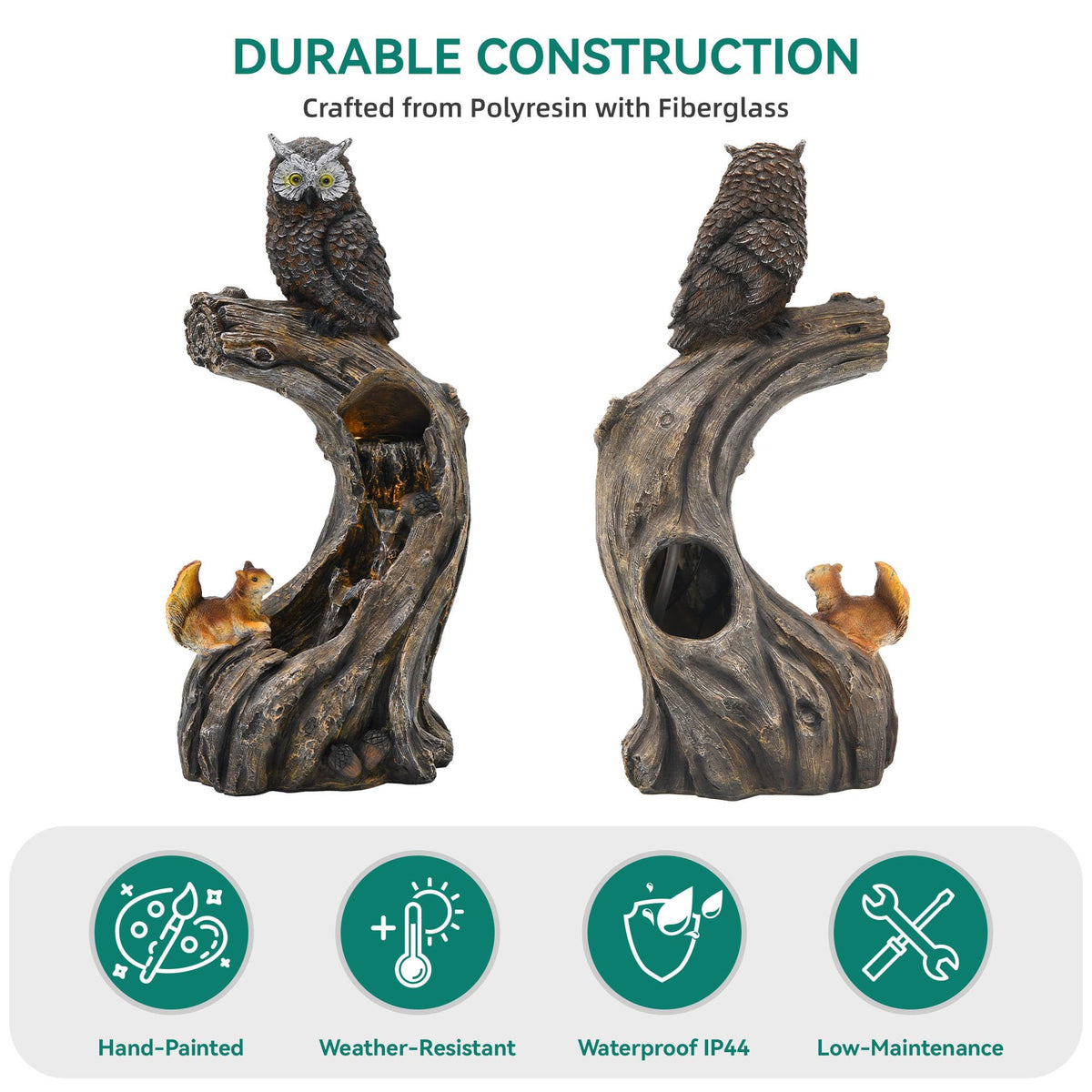 23" H Tiki Statue Outdoor Water Fountain with LED Lights