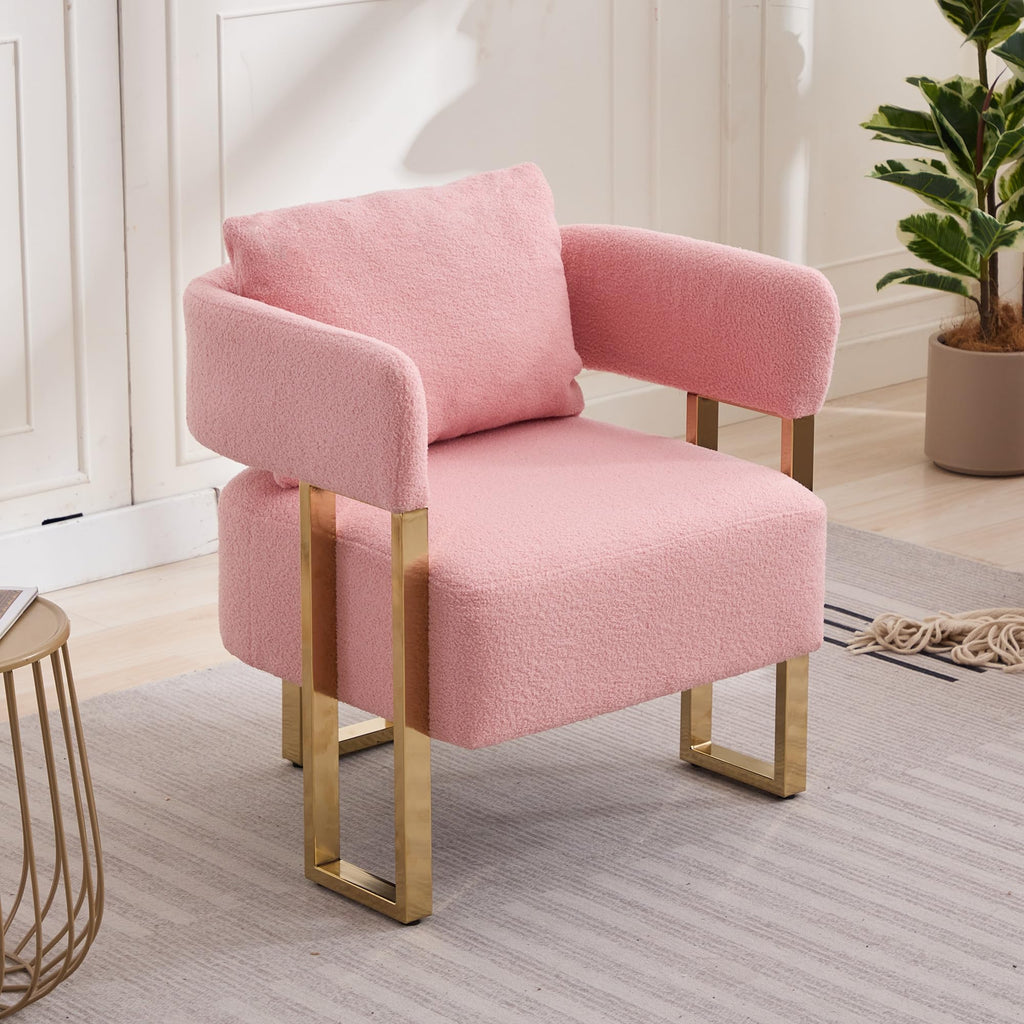 Upholstered Barrel Accent Chairs with Gold Legs – Set of 2