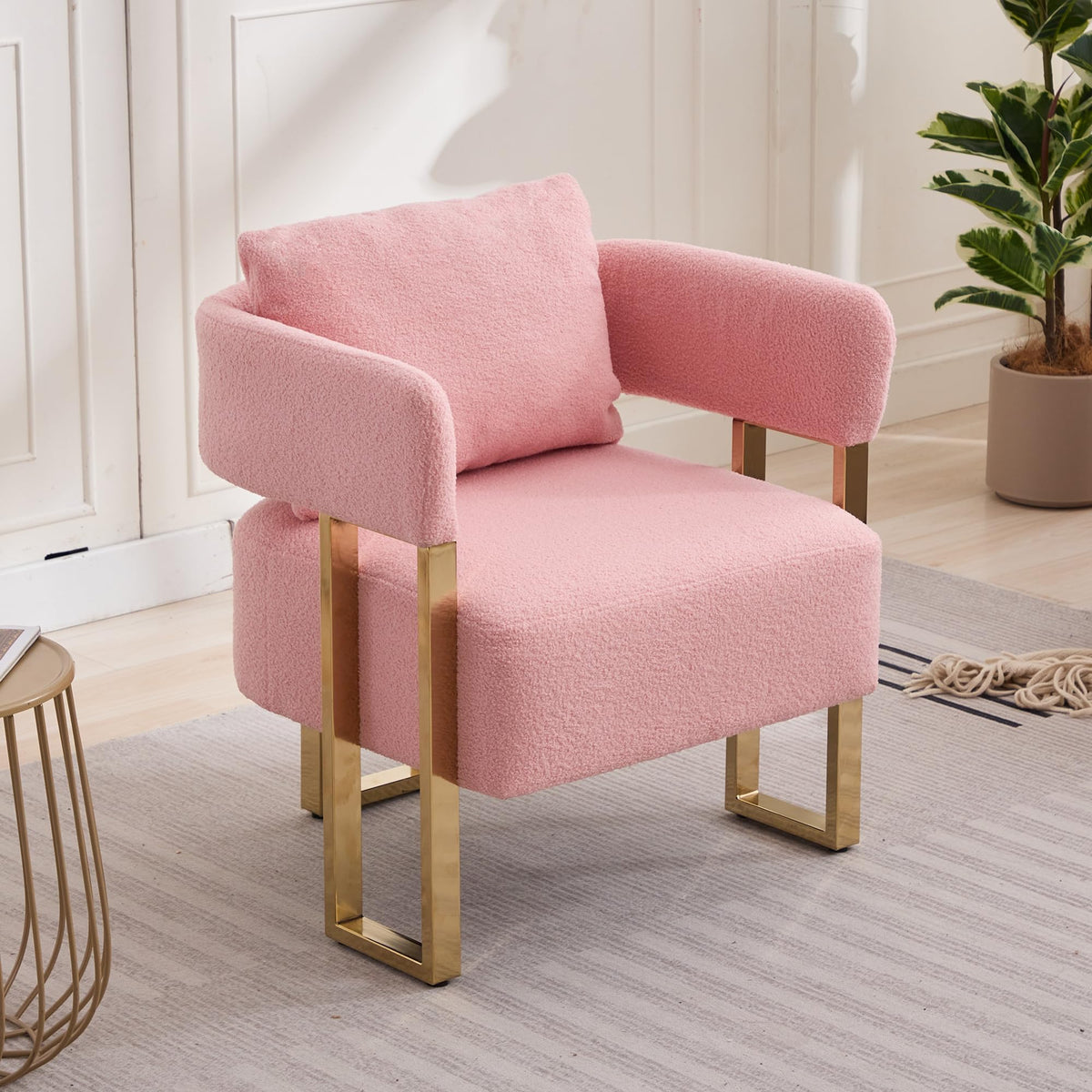 Upholstered Barrel Accent Chairs with Gold Legs – Set of 2