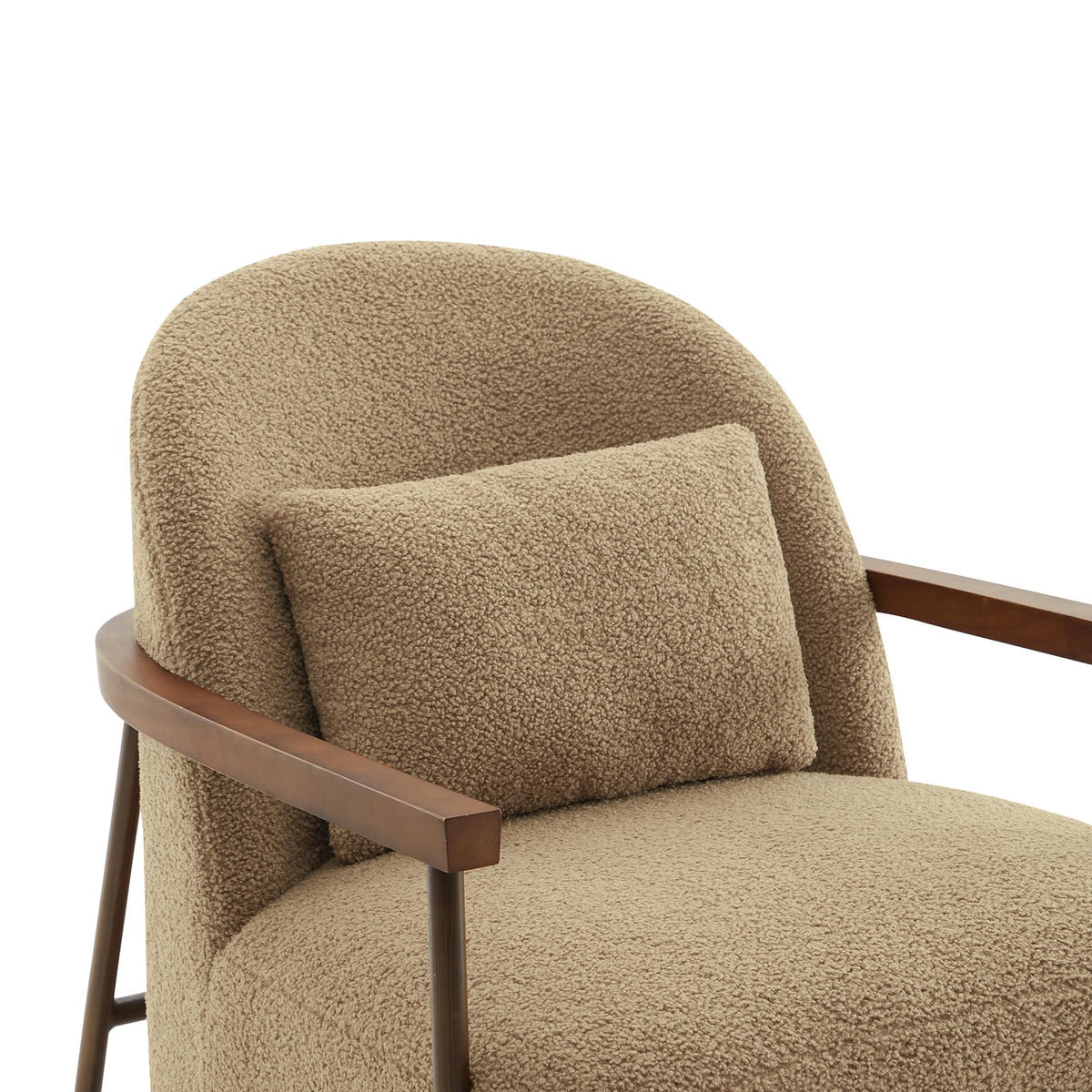 CHITA Accent Chair Set of 2, Sherpa Armchair with Wooden Armrest, Camel