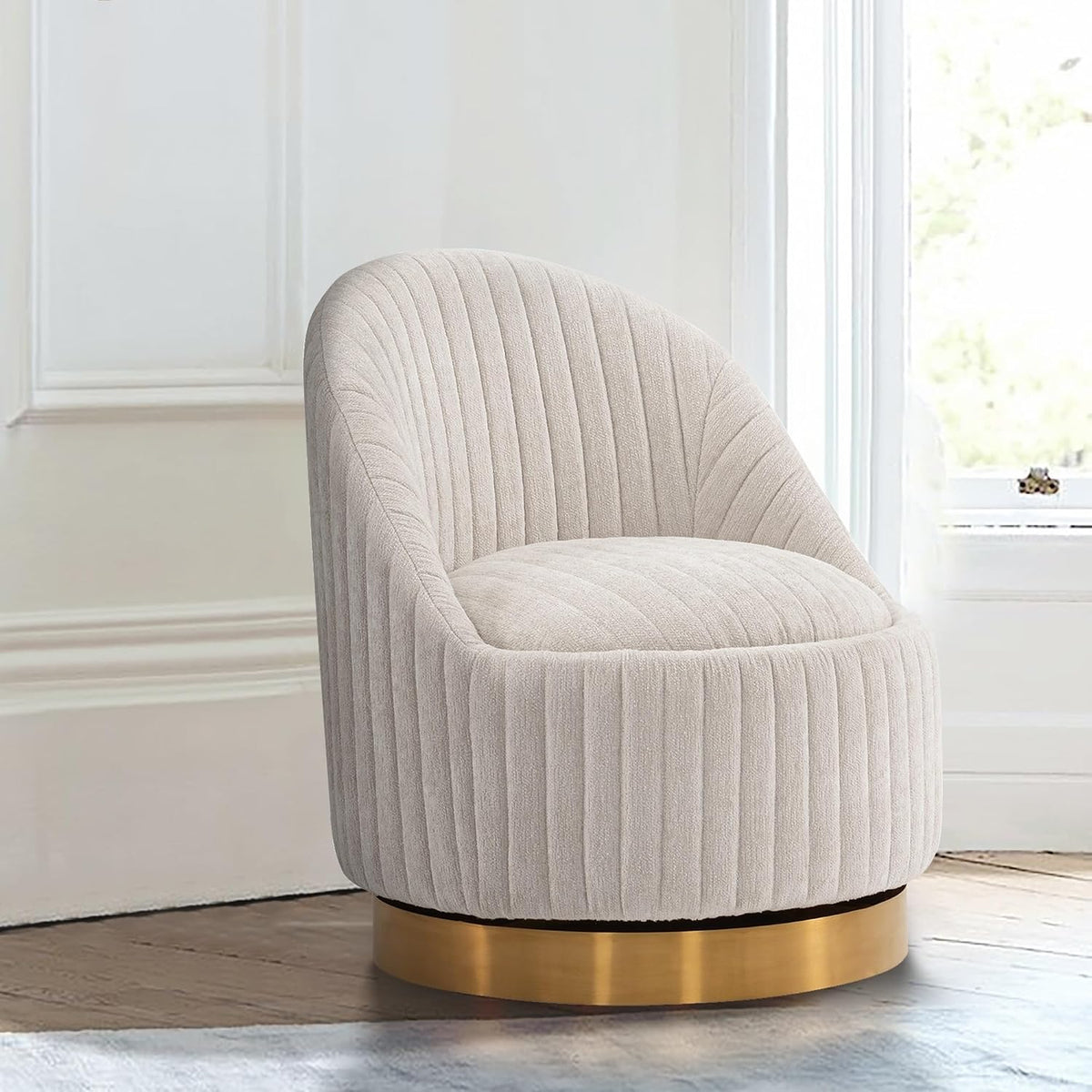 Manhattan Comfort Leela Modern Swivel Accent Chair in Luxurious Boucle Upholstery