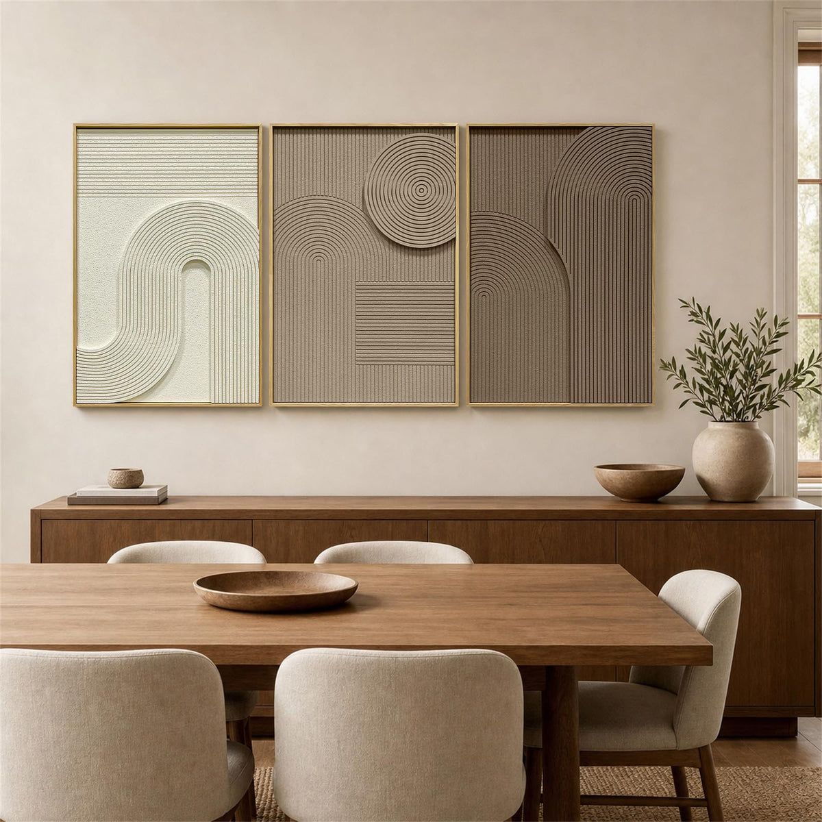 Abstract Geometric Relief Wall Art – Framed Triptych