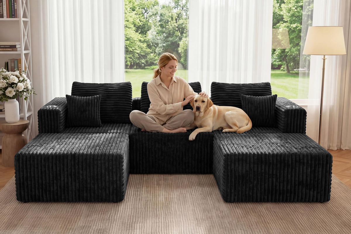 Modular Boneless Loveseat Sectional Cloud Sofa Comfy Deep Seat Corduroy Small Couch