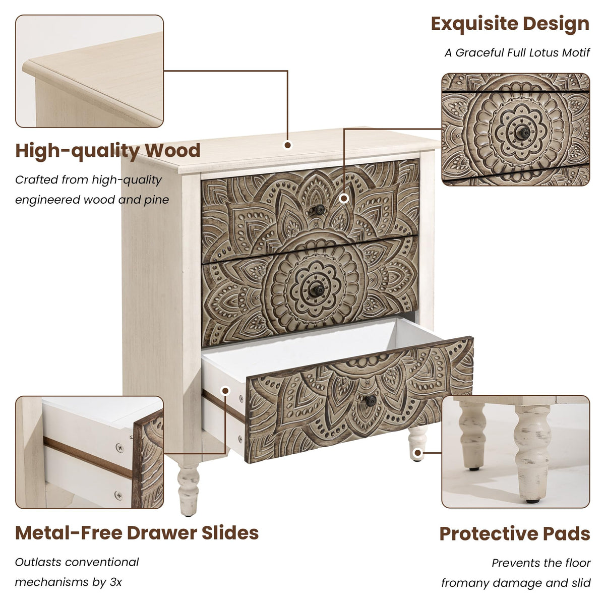 Round Three-Drawer Nightstand