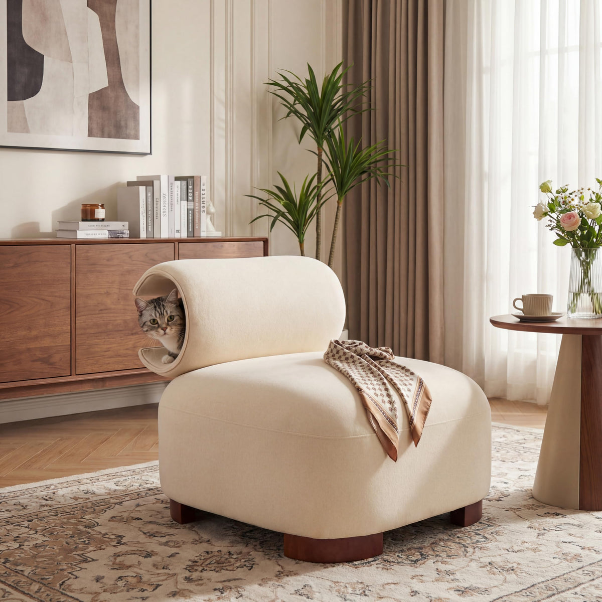 Merax Modern Accent Chair with Pet Cave & Storage