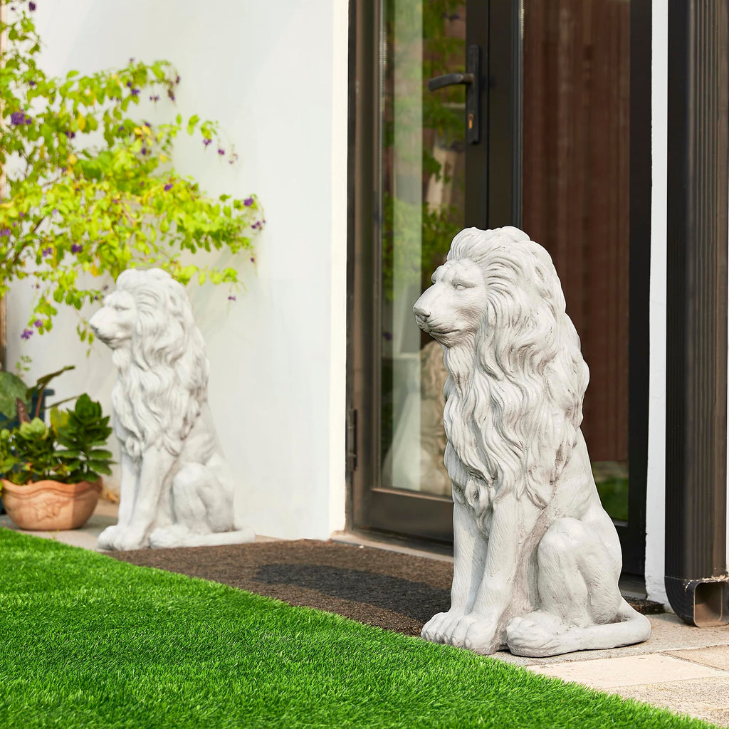 Glitzhome Guardian Sitting Lion Statue Regal Indoor and Outdoor Garden Sculpture