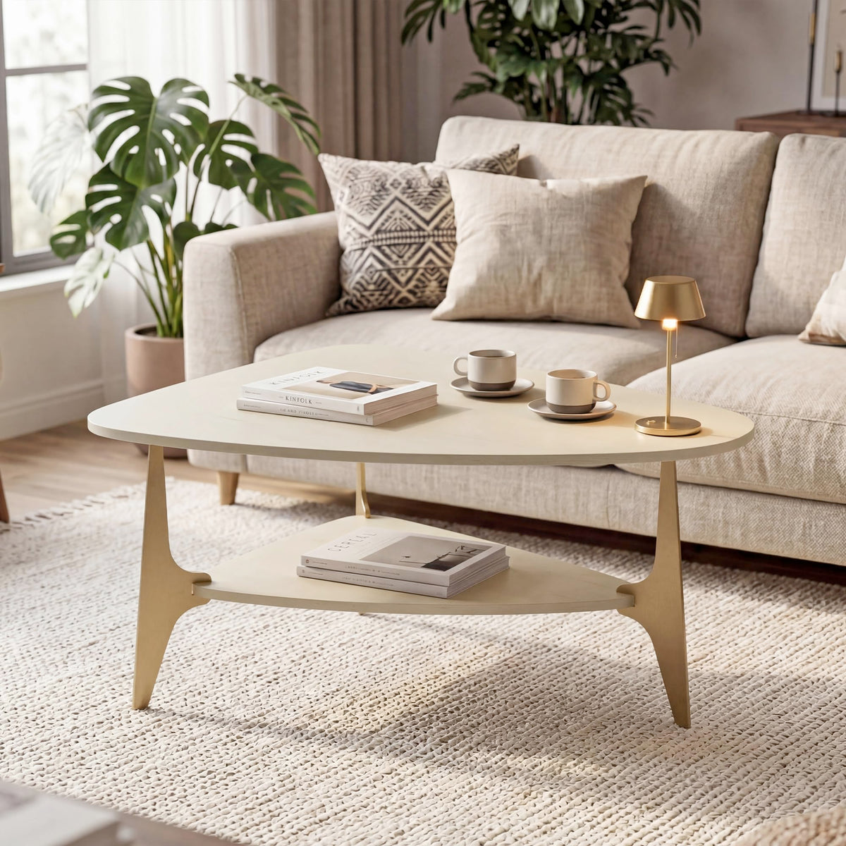 Triangle Coffee Table with Storage Shelf