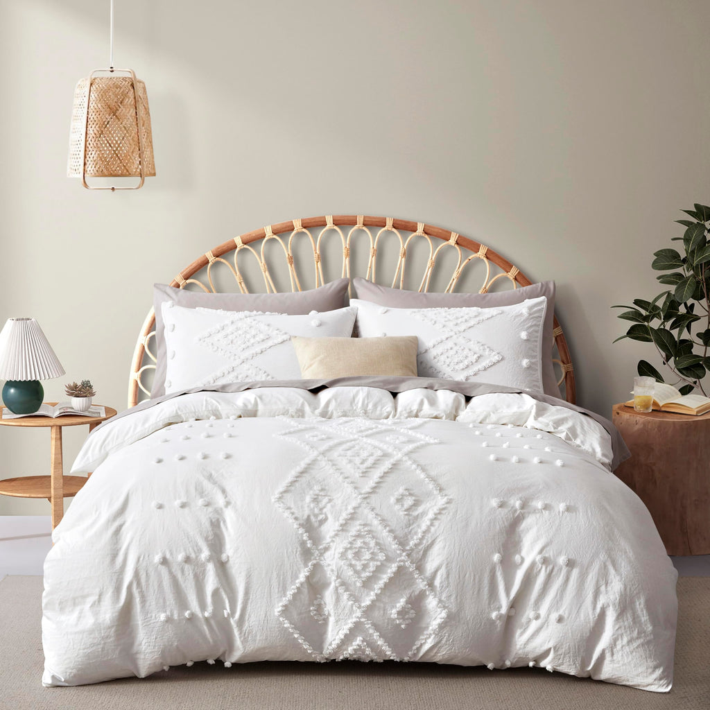 Oli Anderson Tufted Boho Queen Duvet Cover Set, Pumpkin Brown, 3 Pieces
