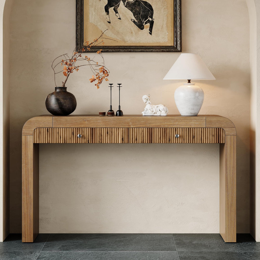 47.24" Fiberglass Entryway Table, Narrow Long Console Table, Modern Wavy Design Sofa Table Entrance Table for Living Room,Foyer,Hallway,No Need Assembly