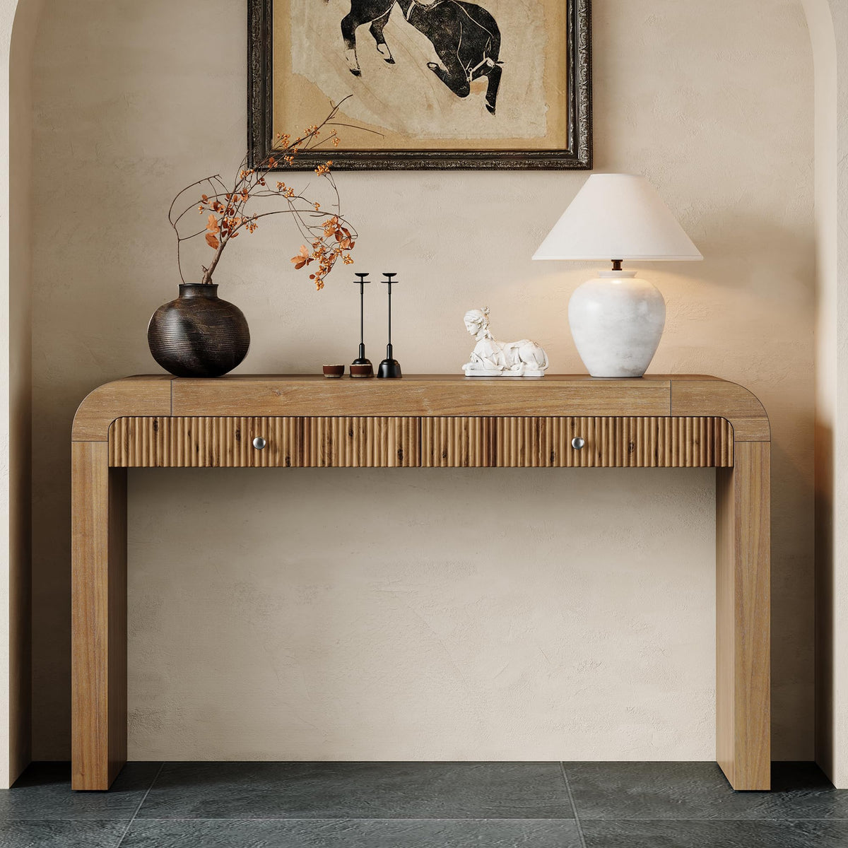 47.24" Fiberglass Entryway Table, Narrow Long Console Table, Modern Wavy Design Sofa Table Entrance Table for Living Room,Foyer,Hallway,No Need Assembly