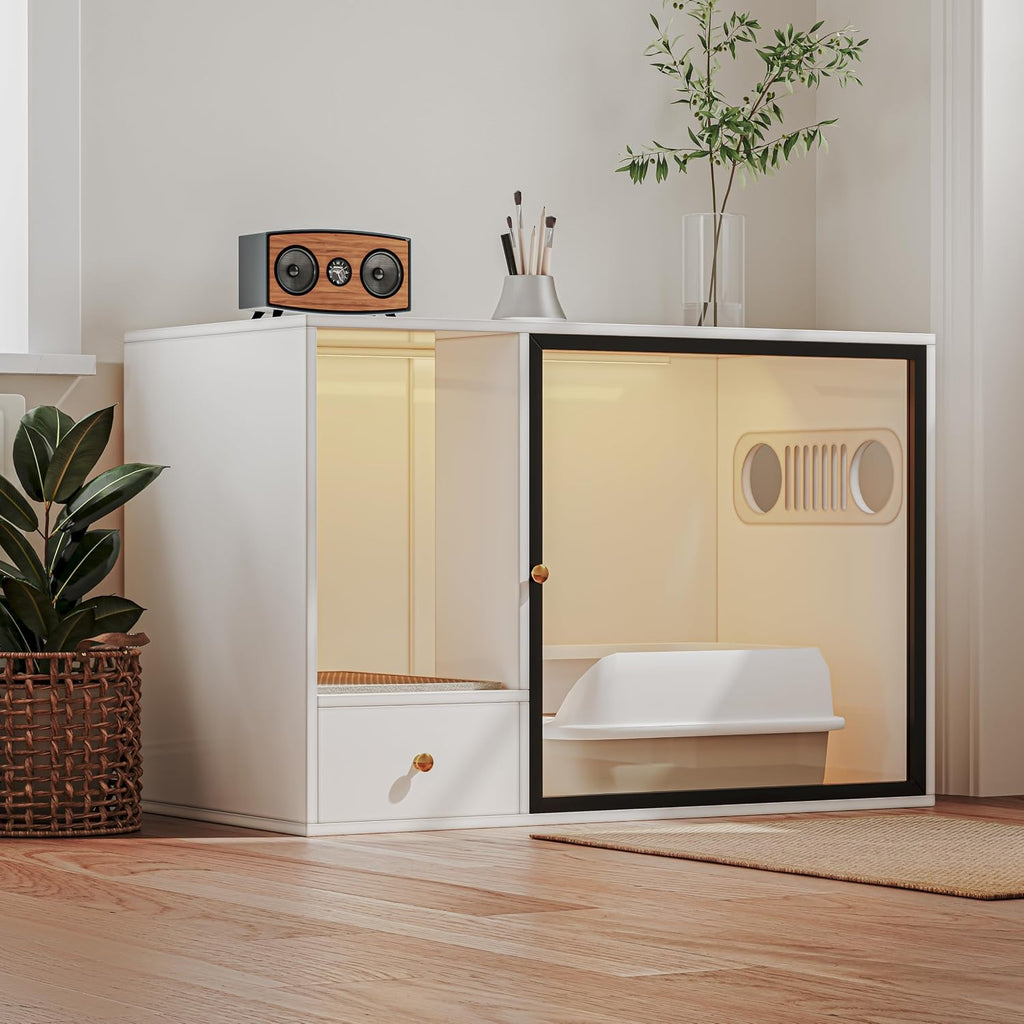 Cat Litter Box Enclosure Furniture Style, 37.4'' W, White