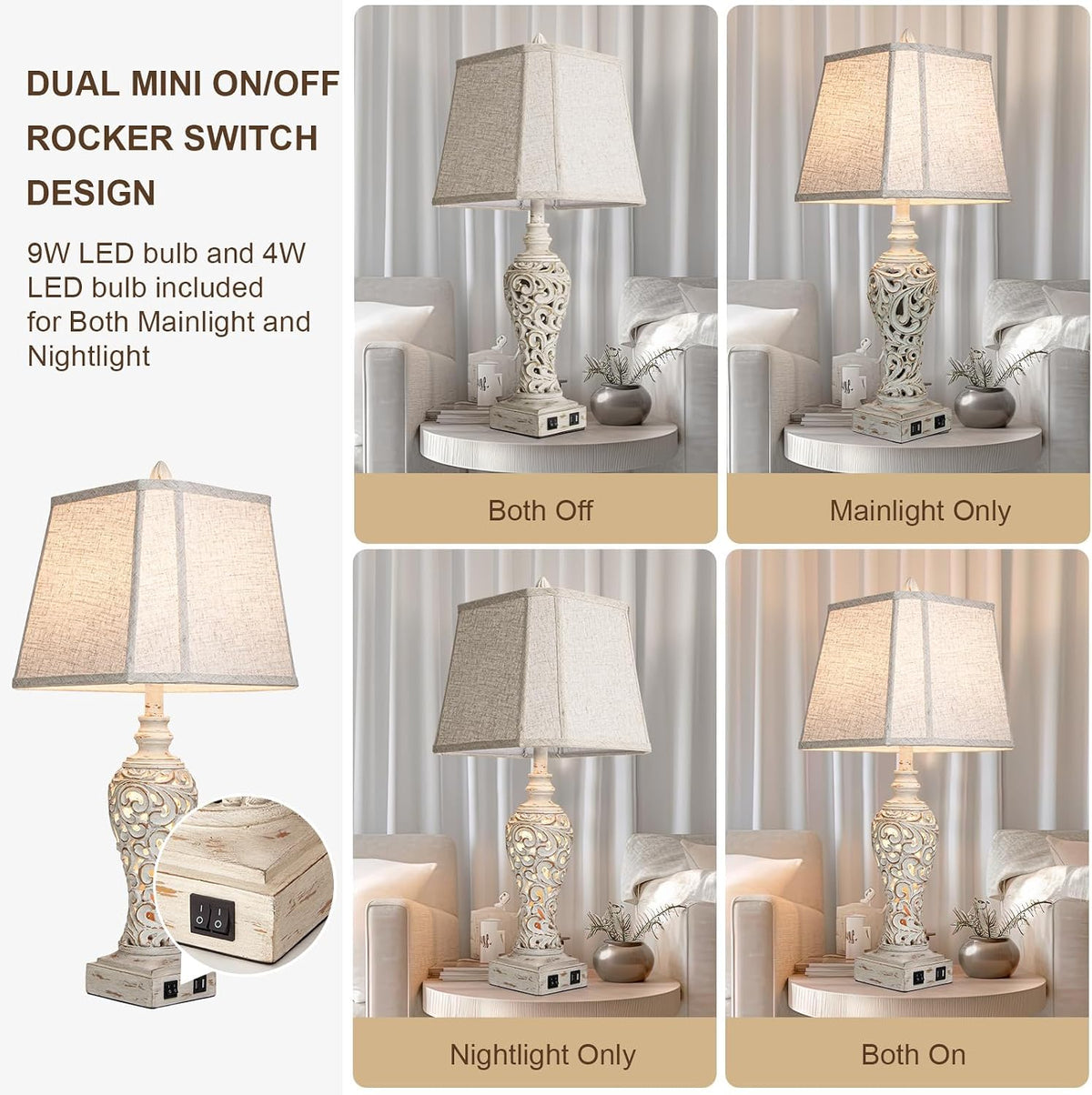 28.5" Farmhouse Table Lamp Set with Nightlights