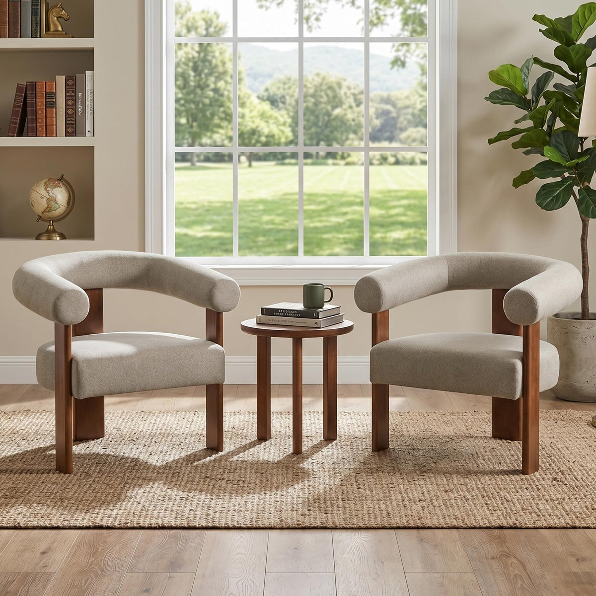 Usaint Upholstered Barrel Accent Chair with Walnut Wood Legs and Armrests