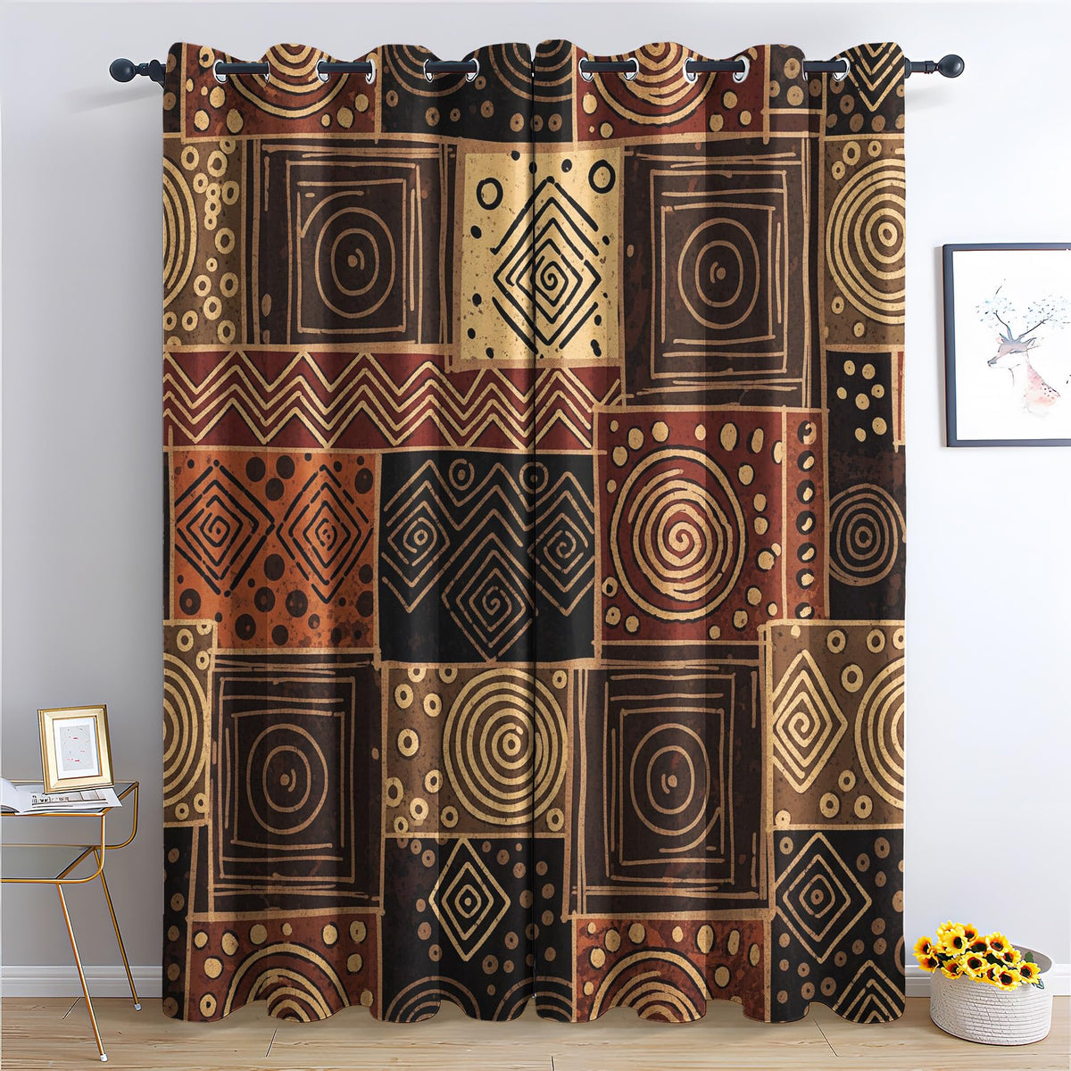 Mud Cloth Blackout Grommet Curtains